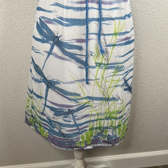 We Vera Blue & White Striped Dragonfly Print Sleeveless Summer Midi Dress Size 2 - Picture 3 of 6